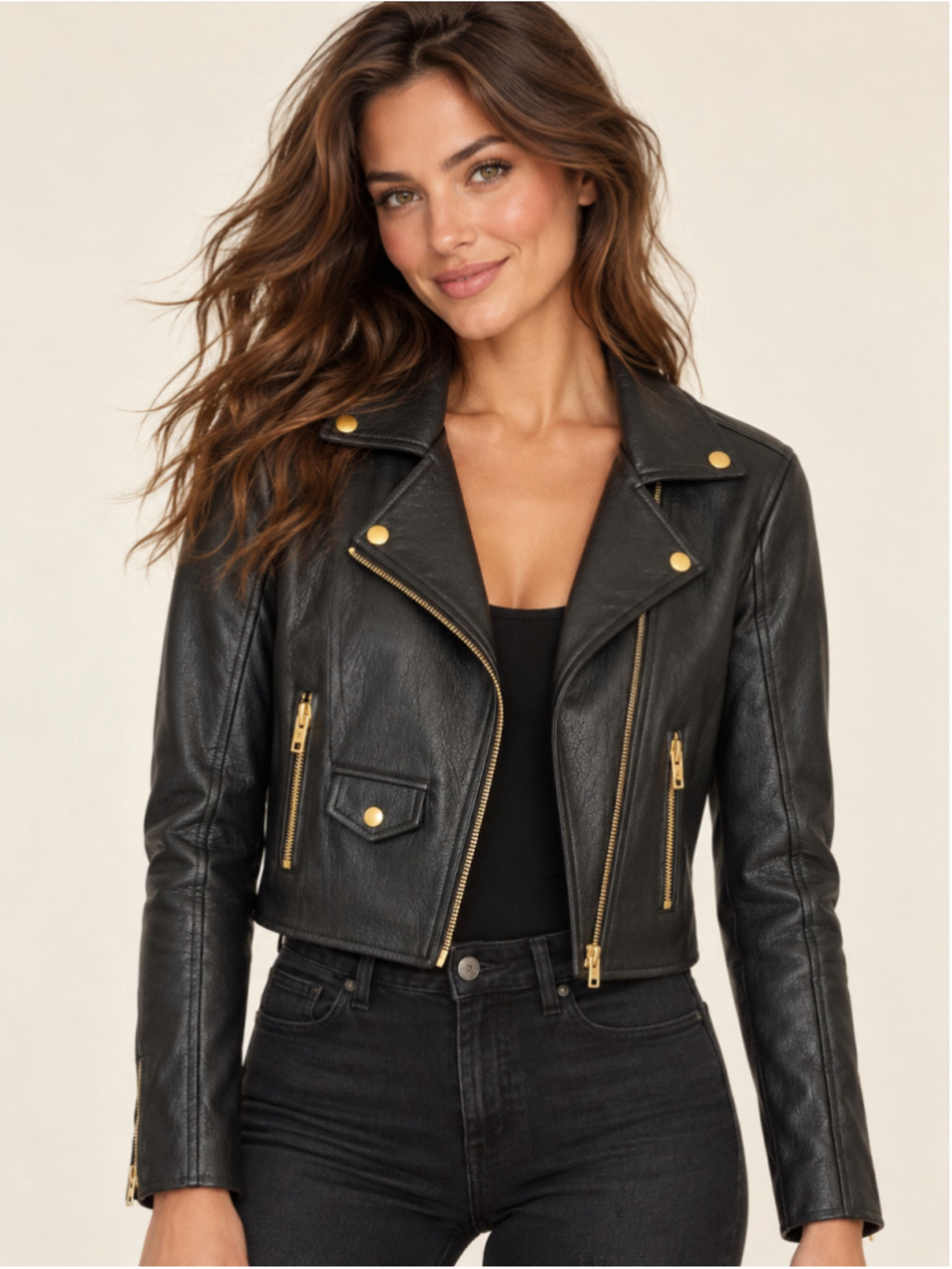 BLANKNYC Black Faux Leather Moto Jacket Gold Hardware Biker Y2K XS